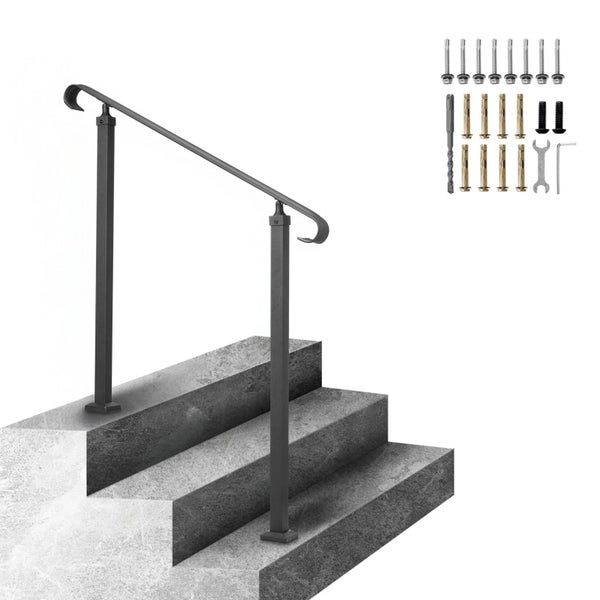 Wrought Iron Handrail Stair Railing Fit 1-3 Steps Adjustable Hand Rail Carousel 1