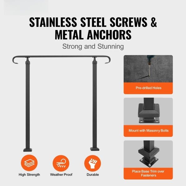 Wrought Iron Handrail Stair Railing Fit 1-3 Steps Adjustable Hand Rail Carousel 2