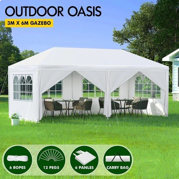 Gazebo Outdoor Wedding Marquee Camping Canopy Portable White- 3x6m Carousel 1
