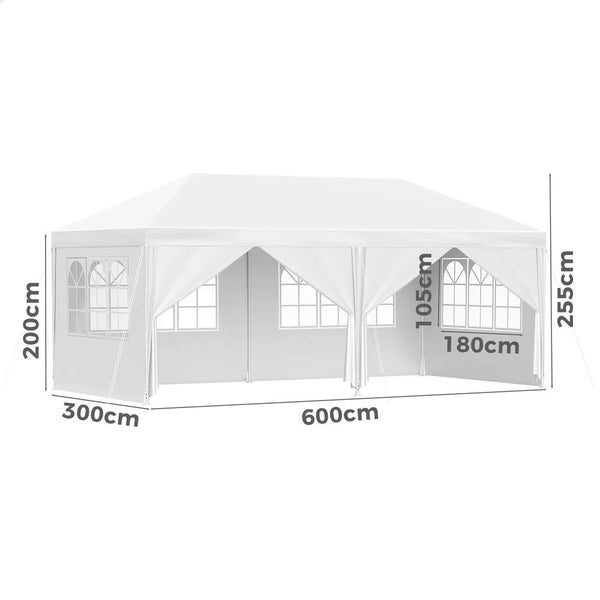 Gazebo Outdoor Wedding Marquee Camping Canopy Portable White- 3x6m Carousel 2