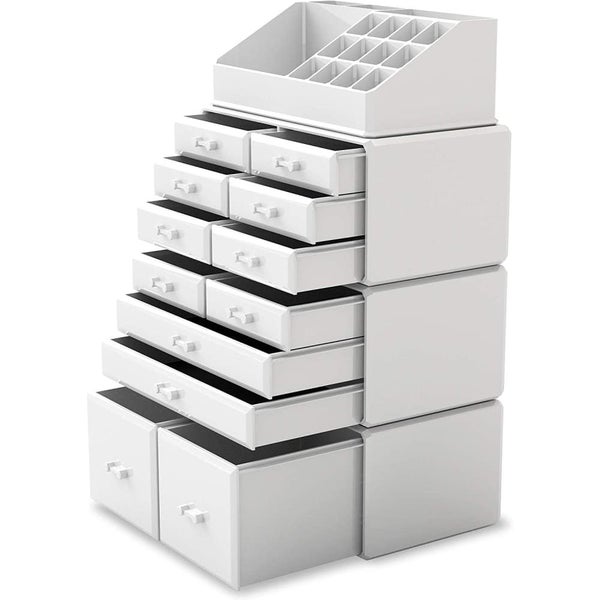 Makeup Cosmetic Organizer Storage with 12 Drawers Display Boxes White Carousel 1