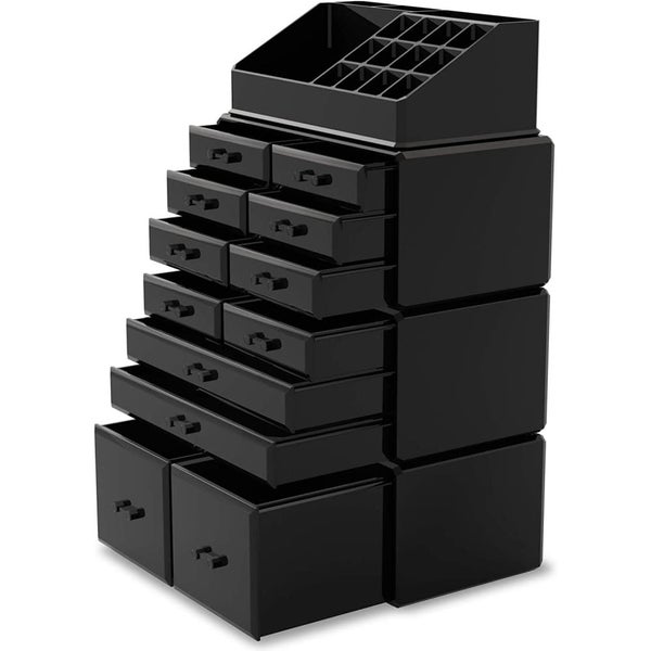 Makeup Cosmetic Organizer Storage with 12 Drawers Display Boxes Black Carousel 1