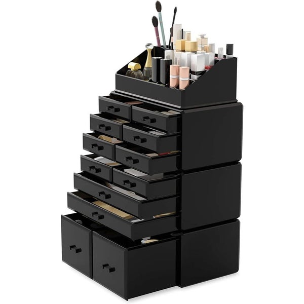 Makeup Cosmetic Organizer Storage with 12 Drawers Display Boxes Black Carousel 2