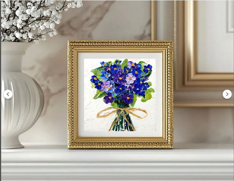 ART painting Flora & fauna Oil New original BOUQUET FOR MY BELOVED 20x20cm Carousel 1