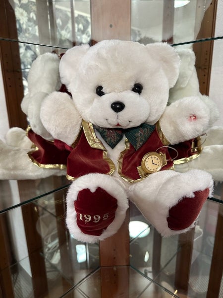 1995 Vintage Farmers Santa Bear with Pocket Watch and Bow Tie and Santa Hat Carousel 2