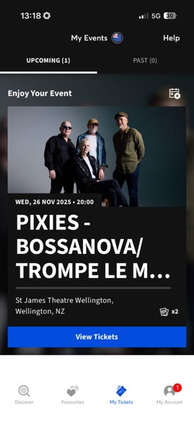 2 x pixies tickets for Wellington 26 November64526988986242110