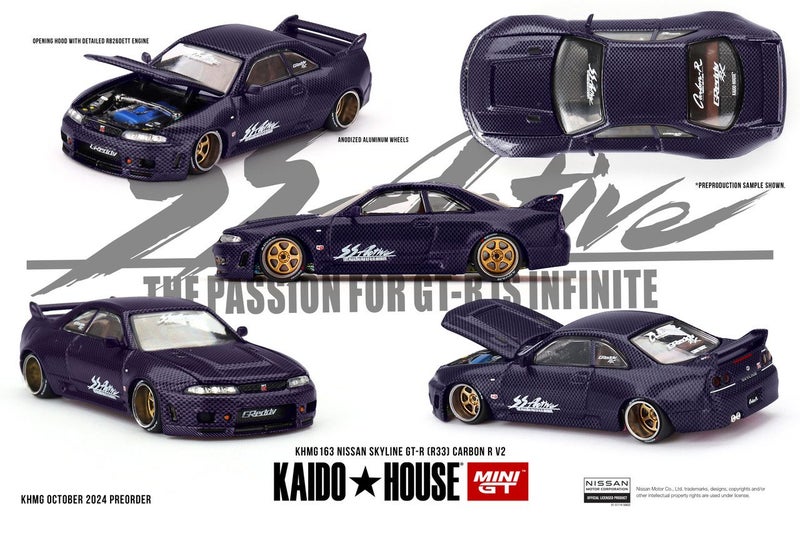 Mini GT KAIDOHOUSE Nissan Skyline GT-R (R33) Active Carbon R V2 Carousel 1