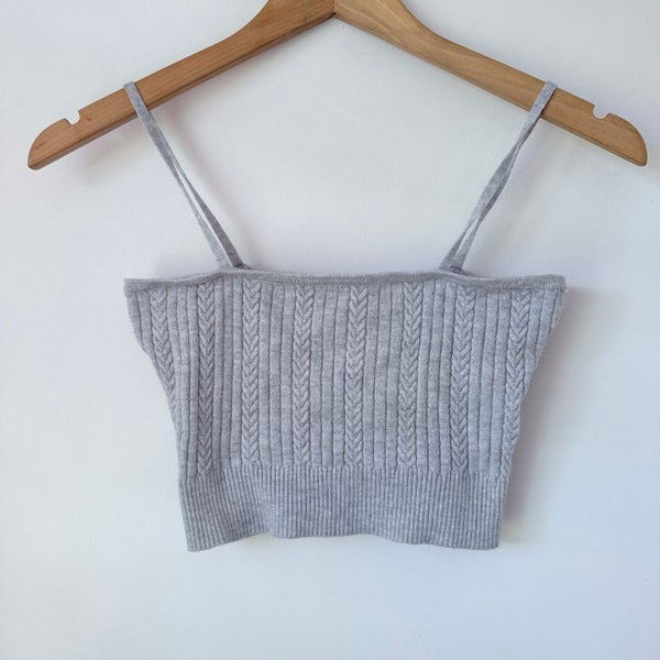 Cotton On S Heather Grey Ribbed Knit Spaghetti Strap Crop Top Carousel 1