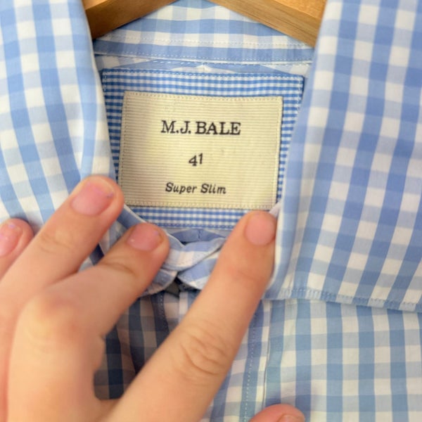 M.J. Bale Size 41 Classic Gent's Blue Check Long-Sleeve Shirt Carousel 2