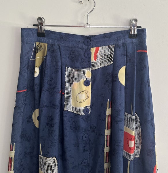 VINTAGE Blue Pattern Midi Skirt MADE IN NZ. Carousel 1
