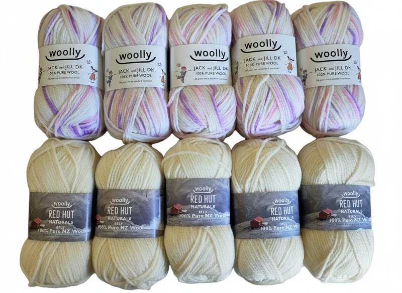 Woolly Red Hut Naturals + Woolly Jack & Jill 8 ply mixed 10 pack **$1 RESERVE** Carousel 1