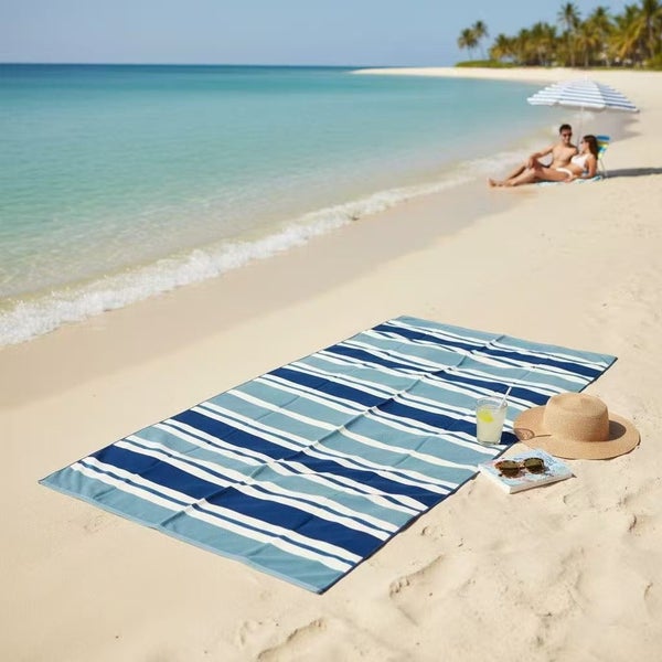 Oversized Navy Stripe Quick-Dry Beach Towel – 90x190cm Sand-Free Carousel 1