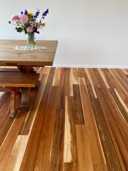 NZ grown Hardwood Flooring. Solid timber. Clear colour blackwood. 84*19 Carousel 9