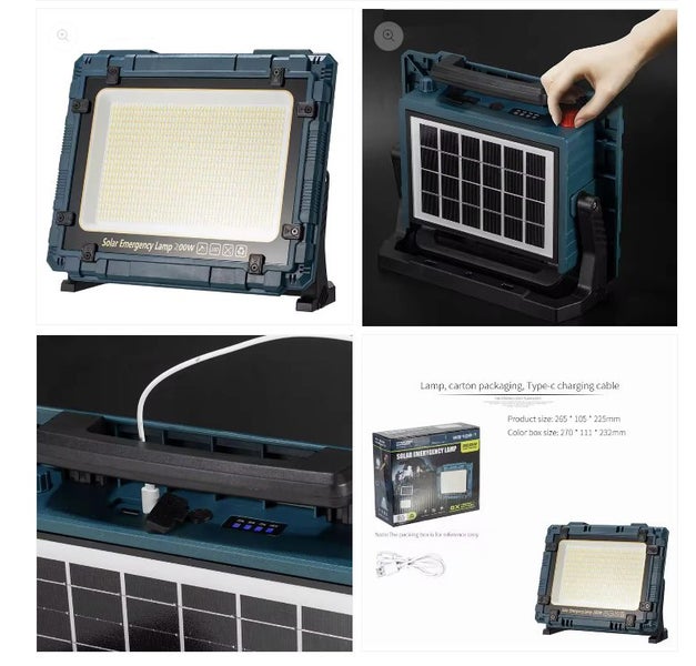 200W LED Solar Floodlight Rechargeable Portable Outdoor Work Light Carousel 3