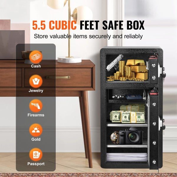 New Double Door 5.5 cu.ft Safe Box with Key Lock Password Cabinet Black Carousel 2