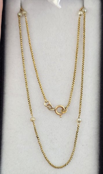 Imperial Russian 1880 14ct gold and natural pearl station necklace-42cm(17") Carousel 1