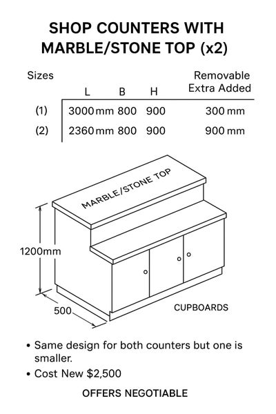 SHOP COUNTERS WITH MARBLE/STONE TOP (x2)64539393143555110
