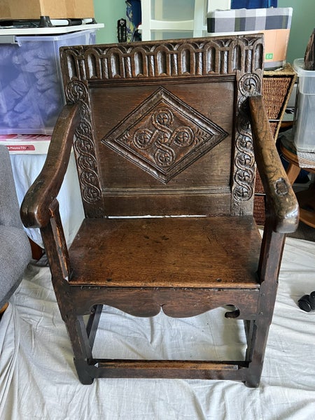 Rare 17th Century c1640 English Oak Wainscot chair Carousel 1