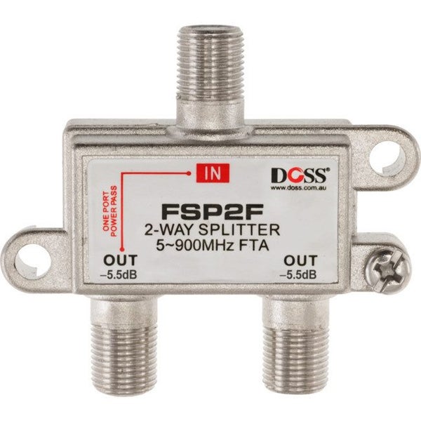 DOSS 2 Way 'F' Splitter Free To Air 1X Dc Power Pass 900Mhz Carousel 1