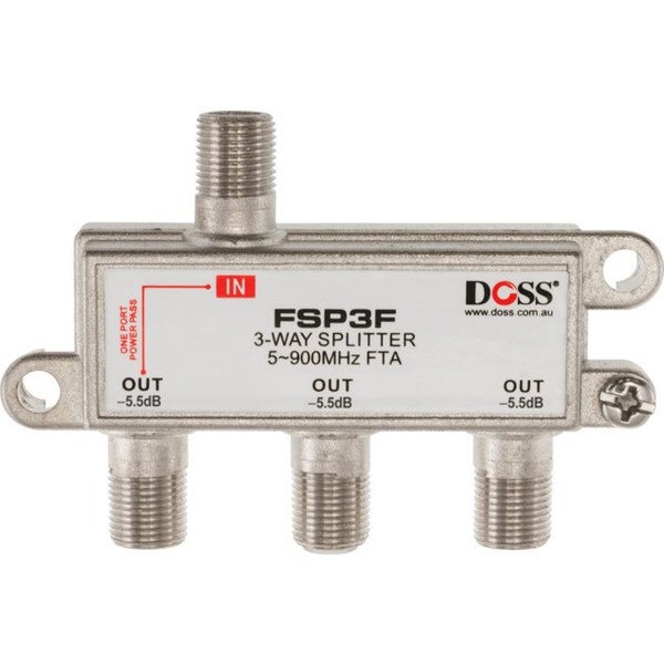 DOSS 3 Way 'F' Splitter Free To Air Fsp3Fb Balanced Dc Power Pass 900Mhz Carousel 1