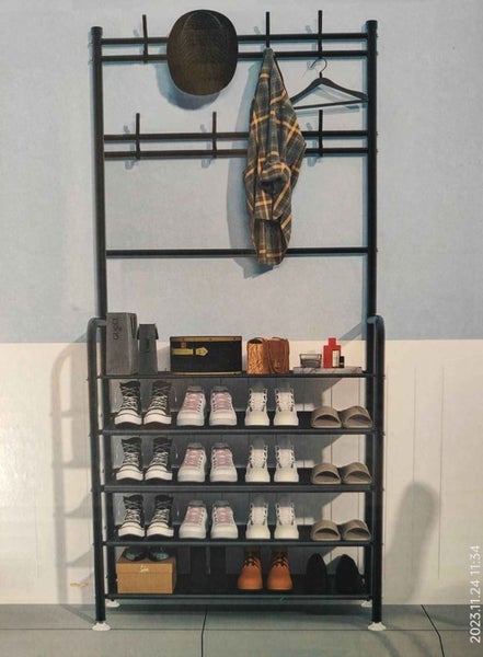 Clothes Garment Coat Hat Hanging Stand with Shoe Racks Carousel 2