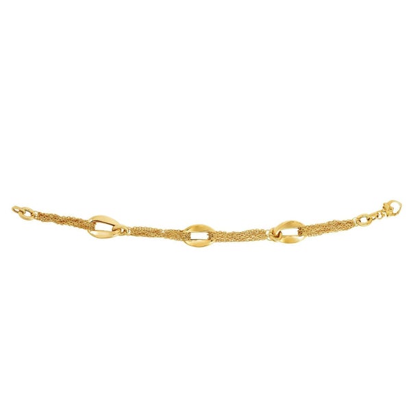 14k Yellow Gold Three Curved Oval Link Multi Stranded Cable Chain Bracelet, 7.5" Carousel 1