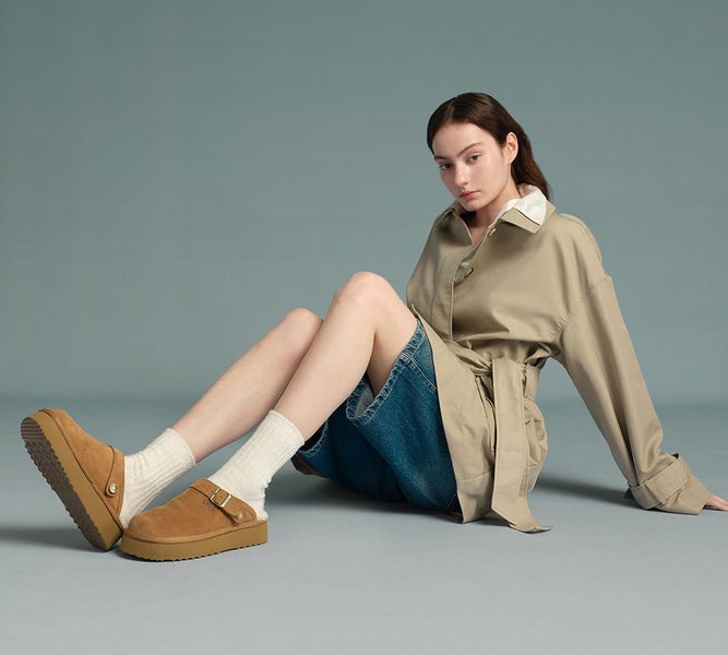 AUSTRALIAN SHEPHERD(R) UGG Slippers Sheepskin Wool Adjustable strap Platform ... Carousel 2