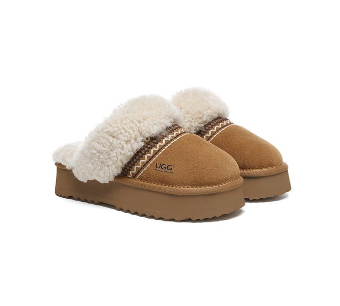 AUSTRALIAN SHEPHERD(R) UGG Slippers Sheepskin Wool Knitted Platform Isle Carousel 1