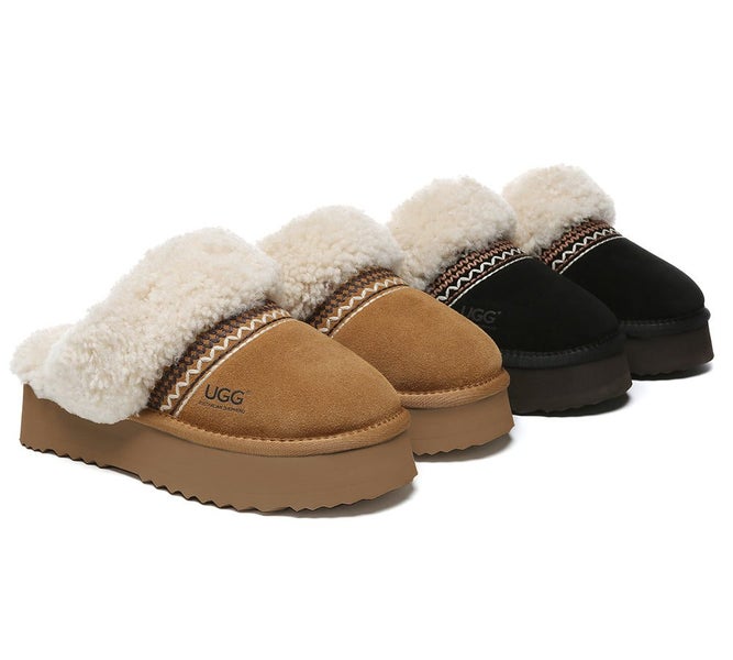AUSTRALIAN SHEPHERD(R) UGG Slippers Sheepskin Wool Knitted Platform Isle Carousel 2