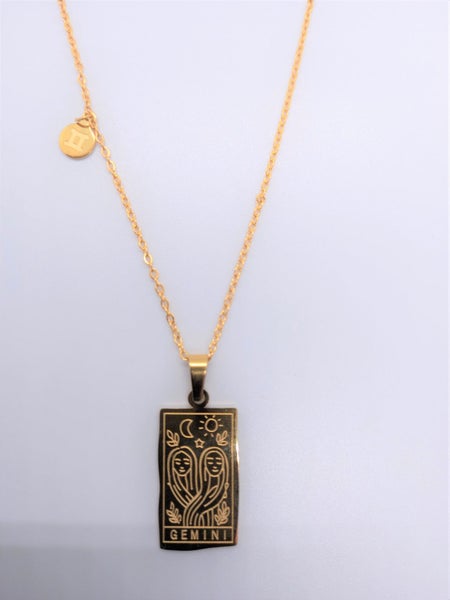 Zodiac Gemini Gold Necklace. Astrology Necklace. Double-sided, Waterproof. Carousel 1