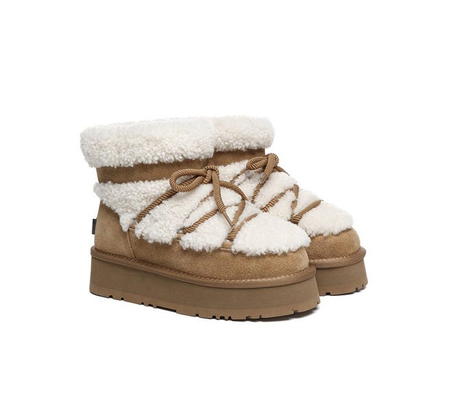 UGG EVERAU(R) UGG Boots Women Sheepskin Wool Ankle Platform Short Carmen Carousel 1