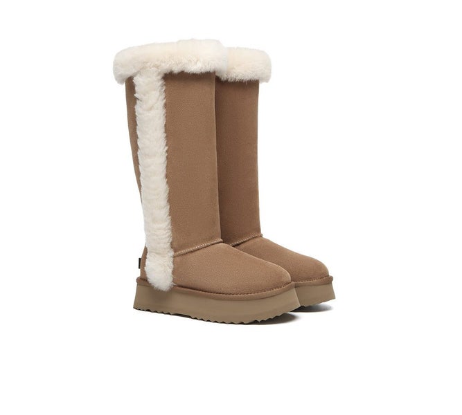 UGG EVERAU(R) UGG Boots Women Sheepskin Wool Shearling Lined Tall Platform Kazzi Carousel 1