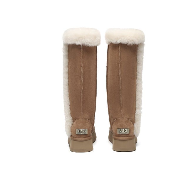 UGG EVERAU(R) UGG Boots Women Sheepskin Wool Shearling Lined Tall Platform Kazzi Carousel 7