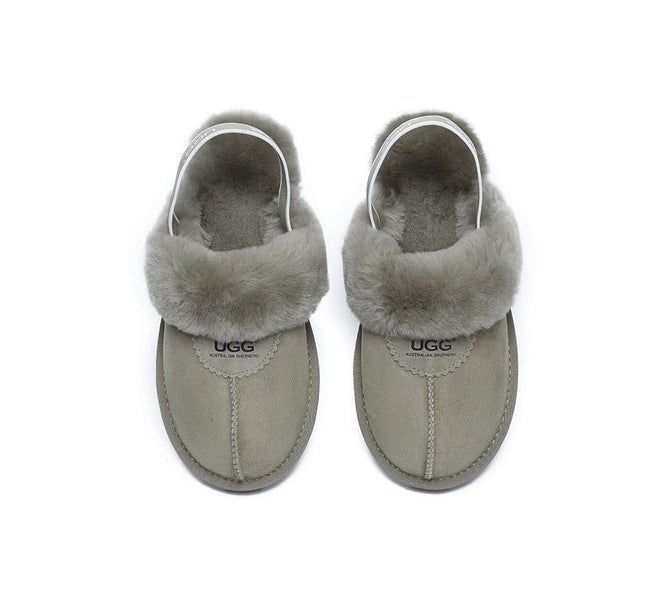 AUSTRALIAN SHEPHERD(R) UGG Sheepskin Wool Slingback Slippers Waffle Plus Carousel 18