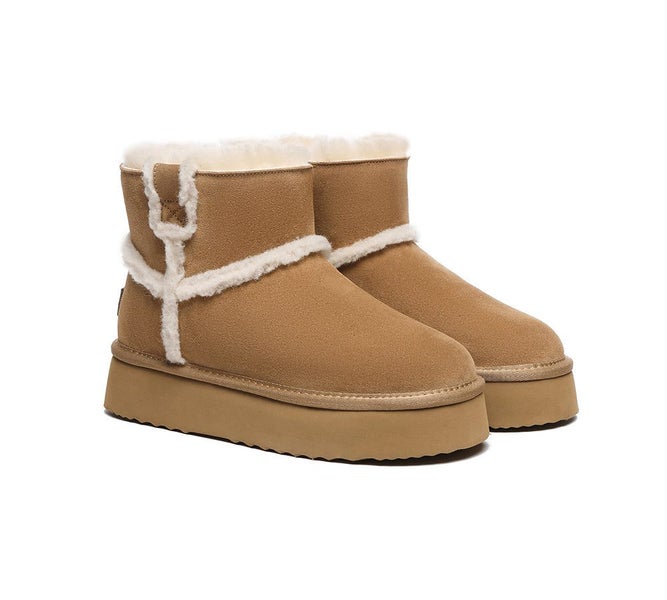 EVERAU(R) UGG Boots Women Sheepskin Wool Shearling Lined Ankle Platform Schunck Carousel 1