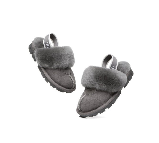 AUSTRALIAN SHEPHERD(R) UGG Kids Sheepskin Wool Slingback Slippers Waffle Plus Carousel 18