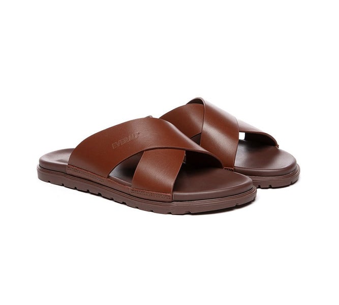 EVERAU(R) Men Leather Crossover Slip-on Ultra Soft Summer Slides Wyatt Carousel 1