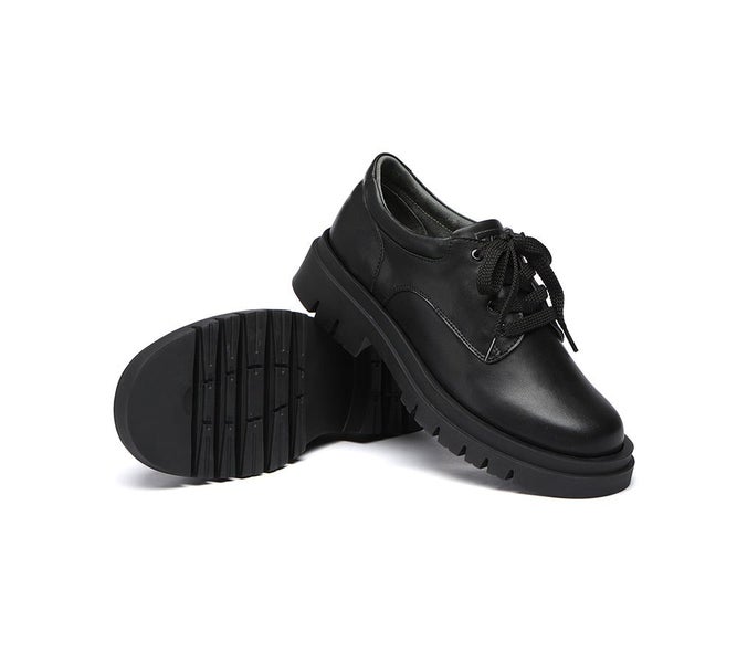 EVERAU(R) Senior Black Leather Large Size Lace Up School Shoes Carousel 2