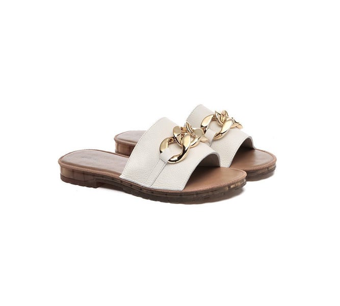 EVERAU(R) Women Leather Metal Ultra Soft Flat Slides Jianna Carousel 1