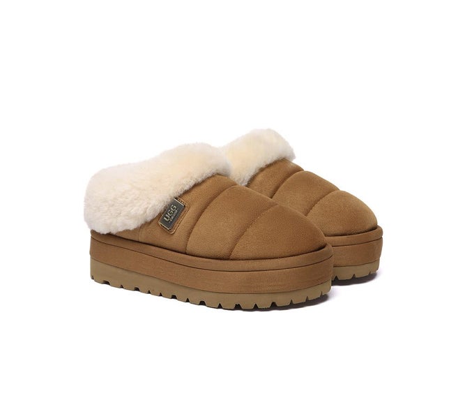 UGG EVERAU(R) UGG Slippers Women Sheepskin Wool Collar Ankle Platform Ulrika Carousel 1