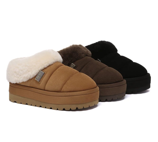 UGG EVERAU(R) UGG Slippers Women Sheepskin Wool Collar Ankle Platform Ulrika Carousel 2