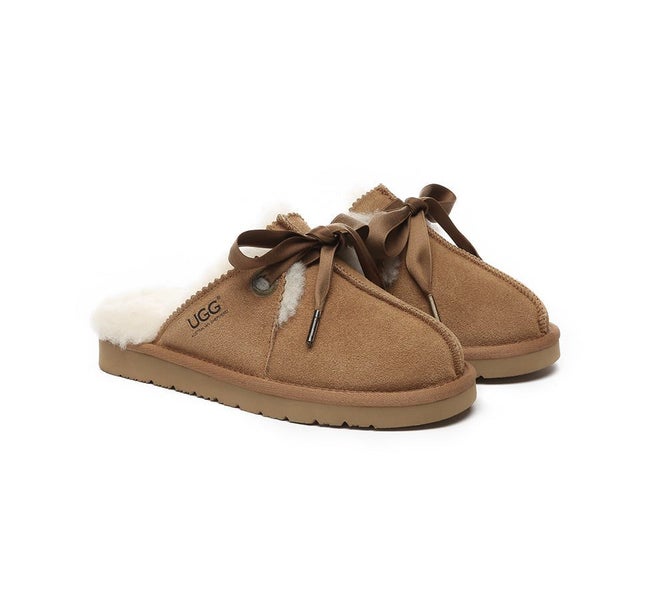 AUSTRALIAN SHEPHERD(R) UGG Women Sheepskin Wool Adjustable Ribbon Slippers Ruby Carousel 1