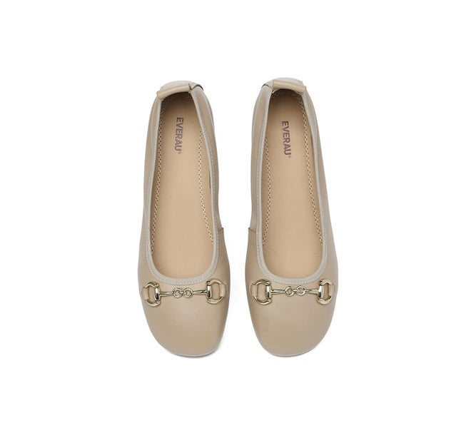 EVERAU(R) Women Leather Round Toe Metal Buckle Ultra Soft Ballet Flats Blake Carousel 18