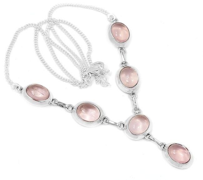 GORGEOUS ROSE QUARTZ GEMSTONE 925 STERLING SILVER NECKLACE Carousel 1