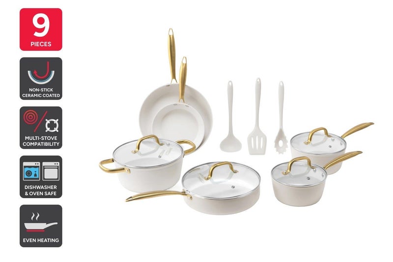Ovela 9 Piece Non-Stick Ceramic Cookware Set with Utensils Carousel 2