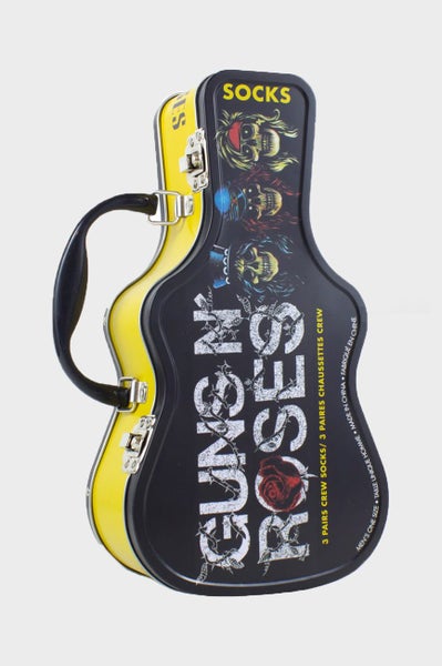 Guns N' Roses Sock Set 3 Pack In Guitar Shaped Tin Carousel 1
