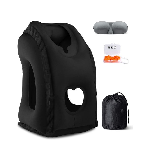 Inflatable Travel Neck Pillow with Eye Mask & Earplugs for Airplane or Car Carousel 1