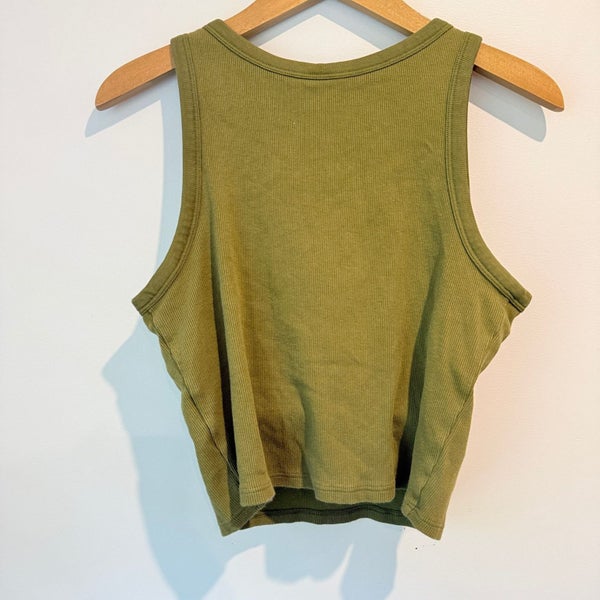 Uniqlo Size L Olive Green Ribbed Cropped Sleeveless Padded Top Carousel 2