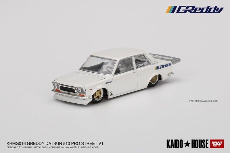 Mini GT Kaido House Datsun 510 Pro Street GREDDY Pearl White Carousel 1