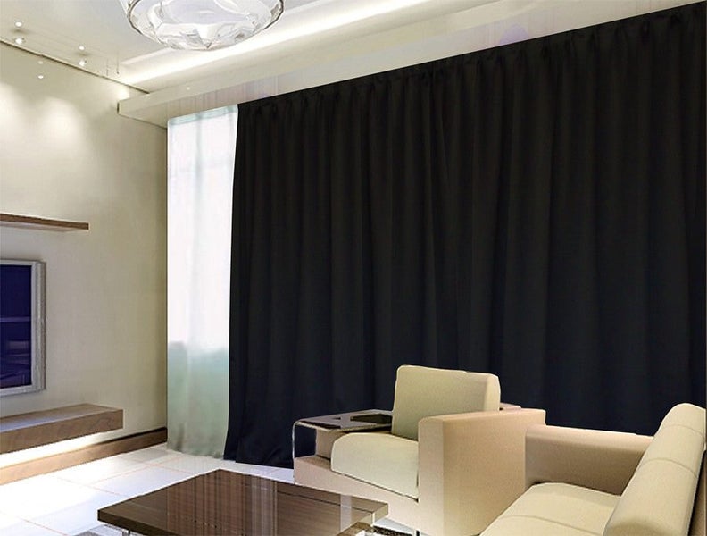 100% Blockout Curtain 1X280X270Cm Pinch Pleat Blackout High Level Fabric Black Carousel 1
